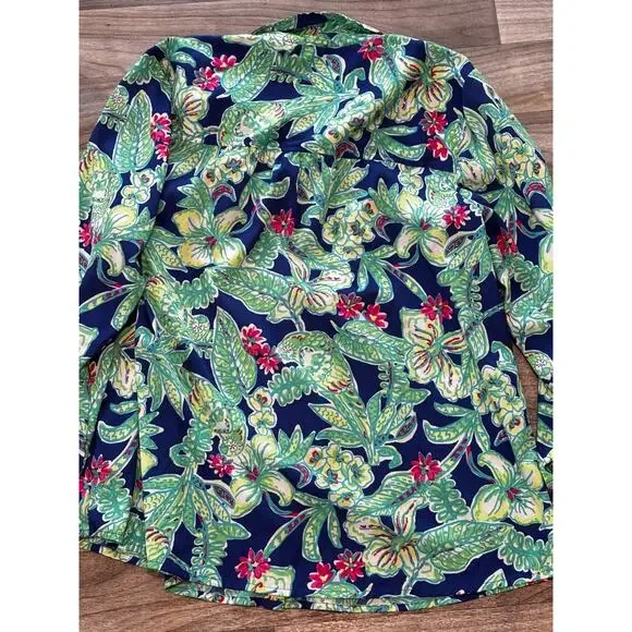 CARIBBEAN JOE Women’s XL Tropical Floral Button Down Blouse Long Sleeve Resort - Picture 4 of 9